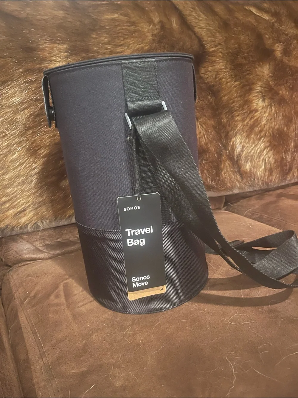 Sonos Black Cylindrical Travel Bag with Shoulder Strap